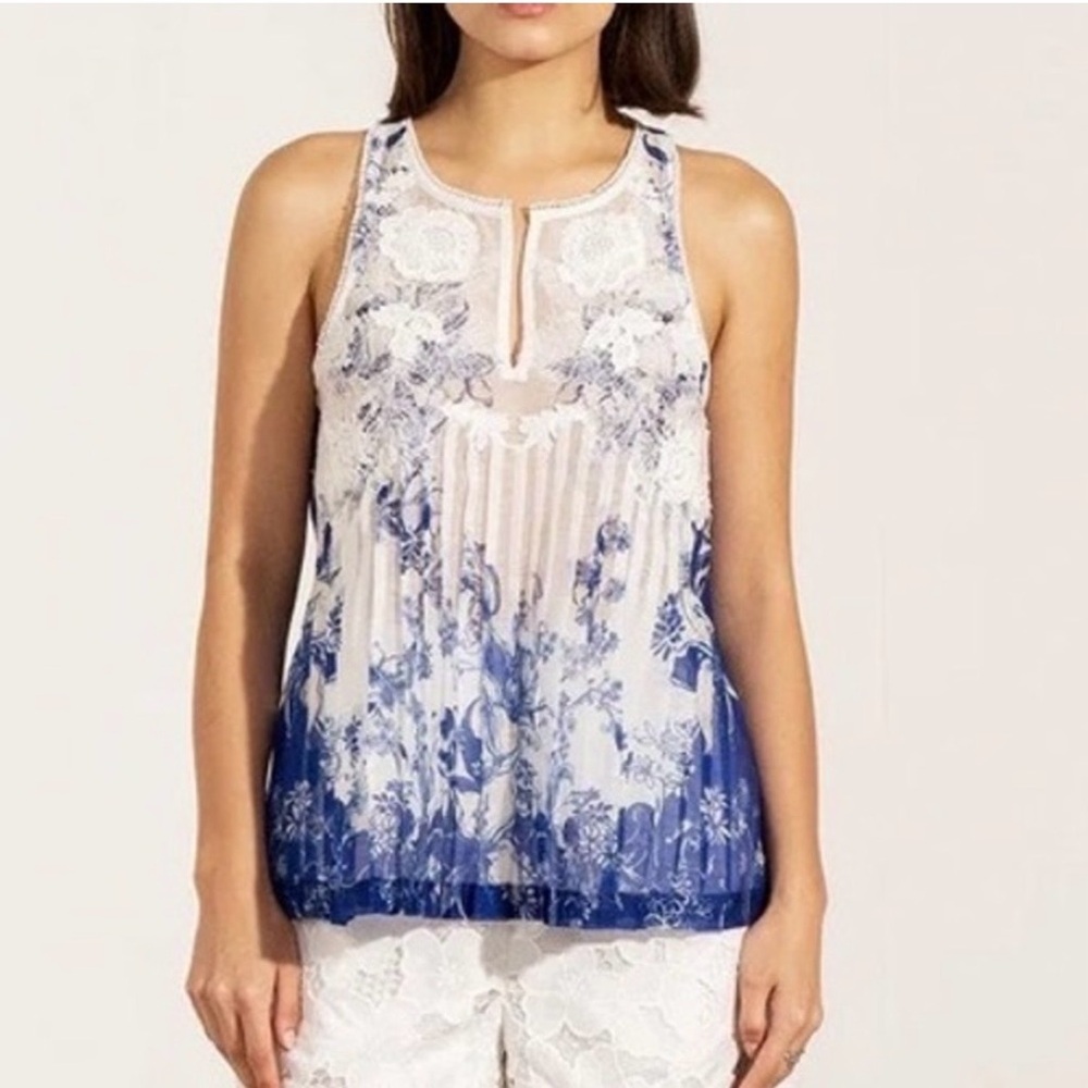 Ranna Gill x Anthropologie Zestio Pleated Blouse Floral Ombre Small Like New - Picture 3 of 11